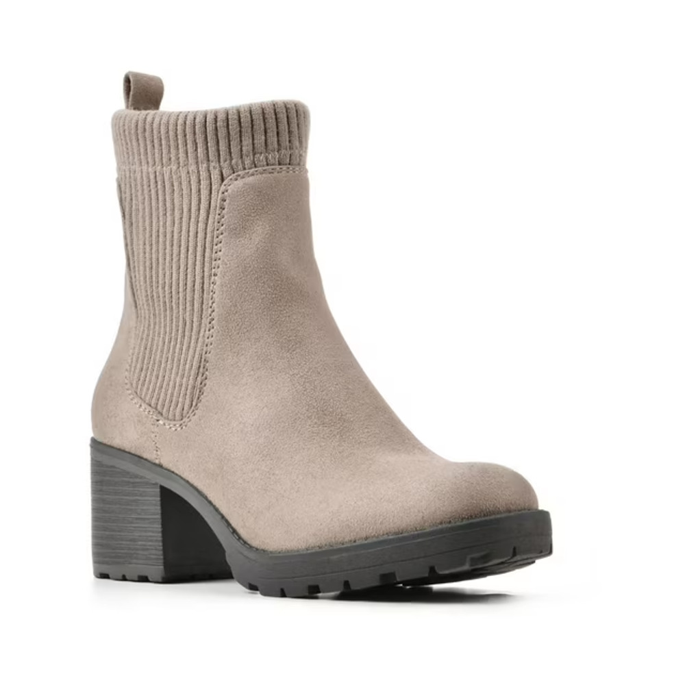 White Mountain Taupe Rib-Knit Suede Ankle Booties